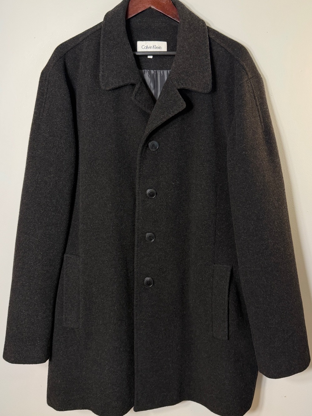 Calvin Klein wool blend car coat overcoat charcoal gray XL winter men’s warm GUC